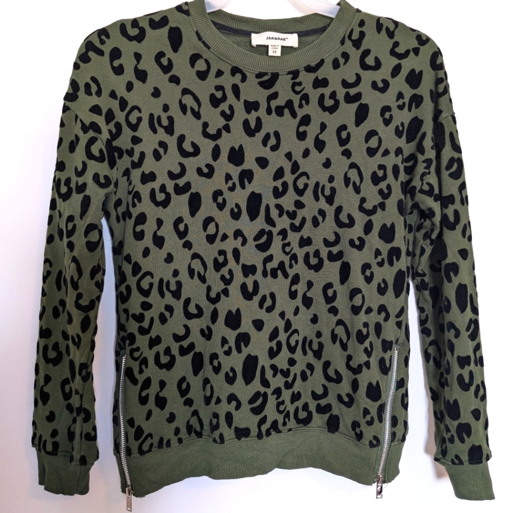 Jak & Rae : Women's Green and black Leopard Print Sweatshirt size XS